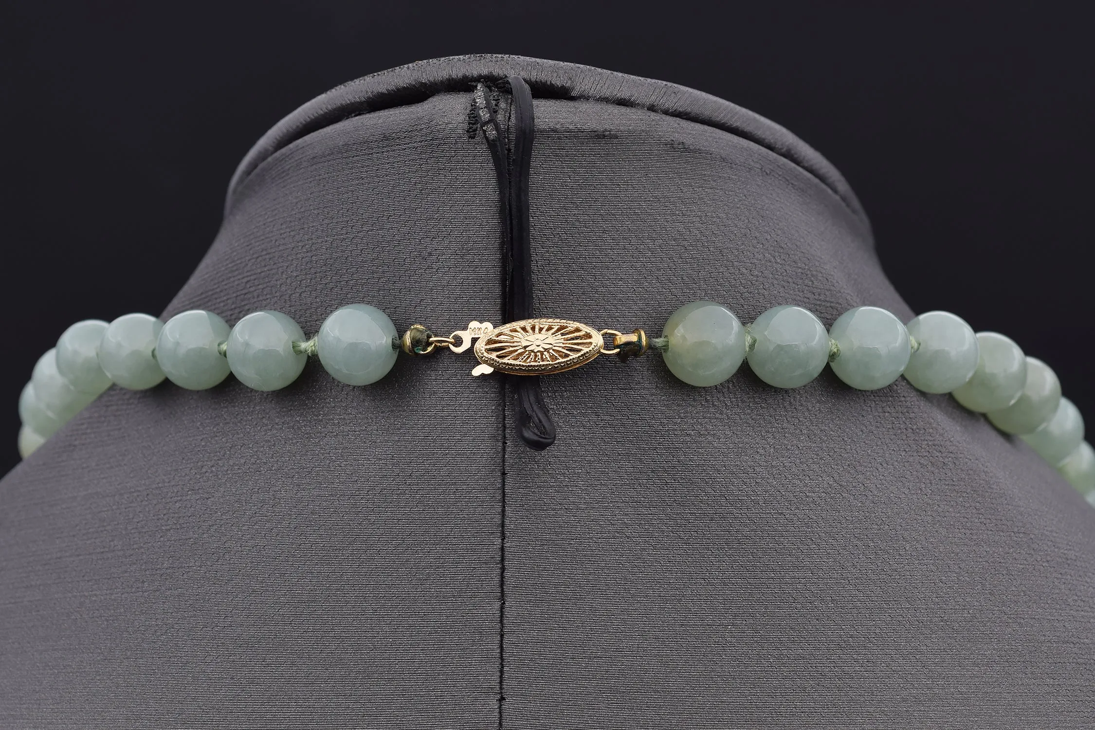 GIA 14K Yellow Gold Translucent Green Jadeite Jade Beaded Strand Necklace