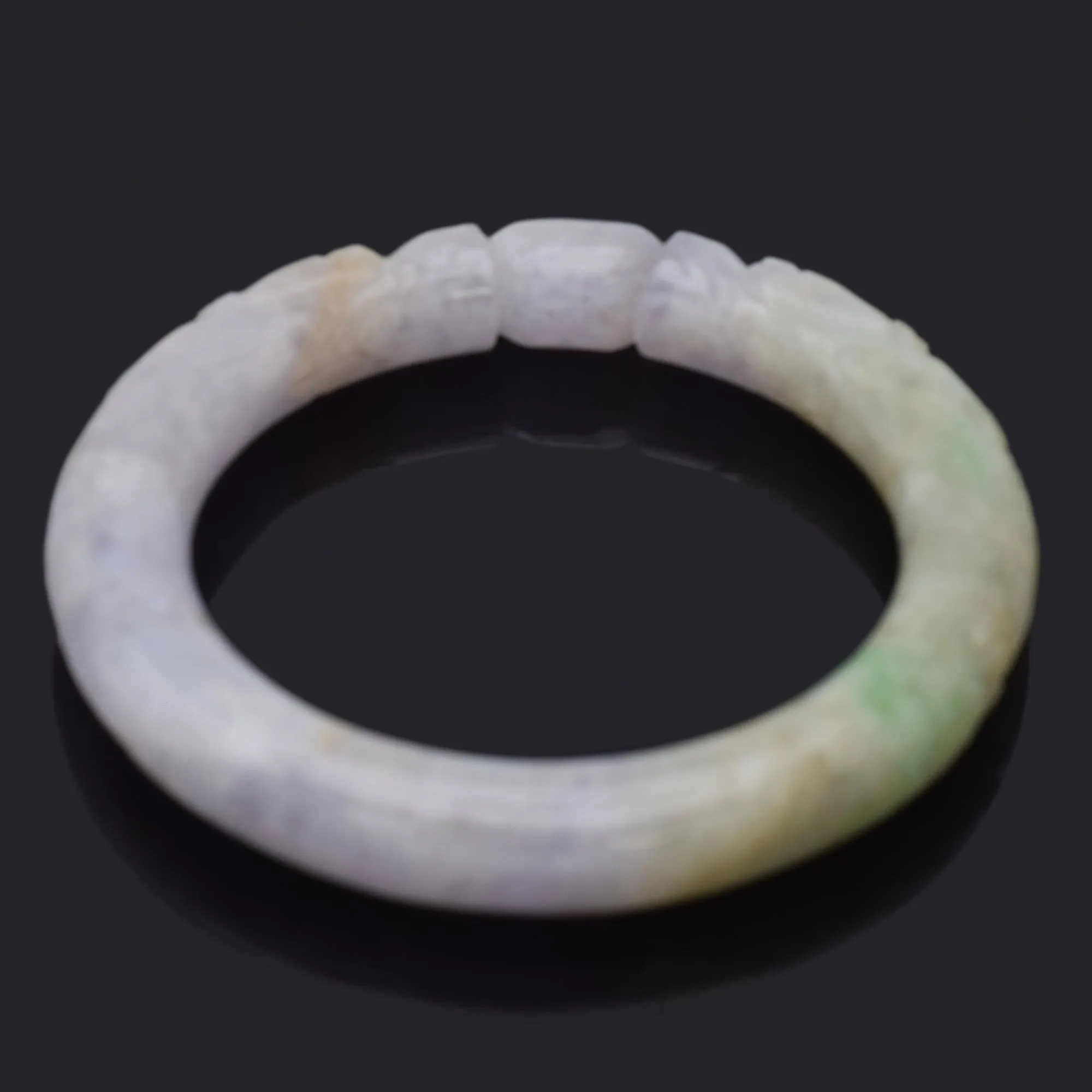 GIA Cert Translucent Variegated Green Purple Carved Jadeite Jade Bangle Bracelet