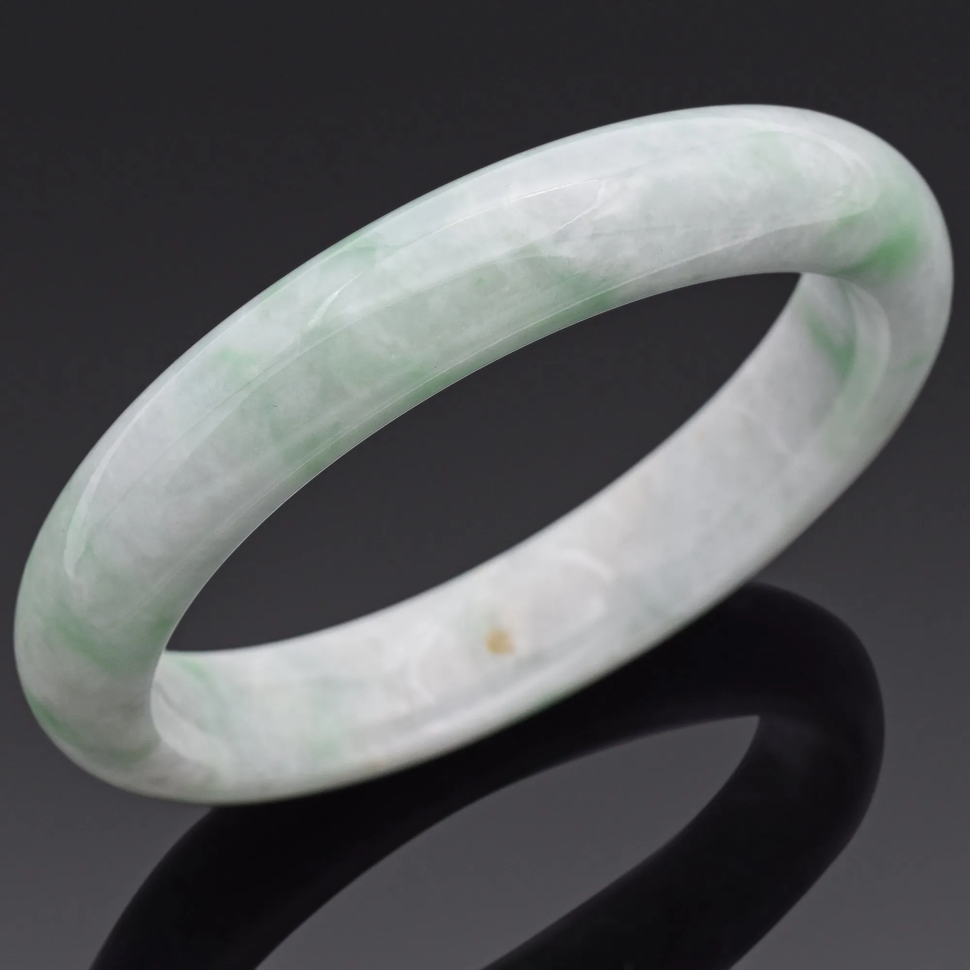 GIA Variegated Natural Light Gray & Green Grade A Jadeite Jade Bangle Bracelet