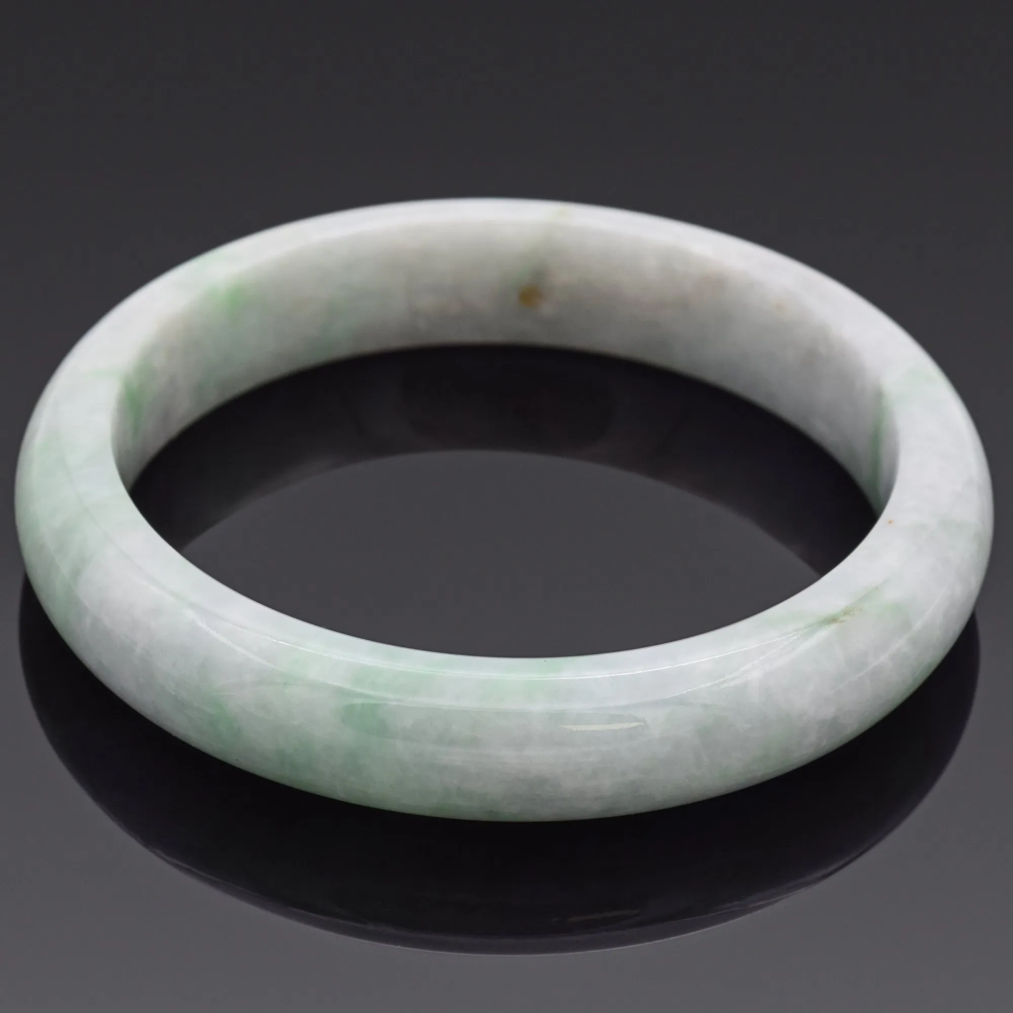 GIA Variegated Natural Light Gray & Green Grade A Jadeite Jade Bangle Bracelet