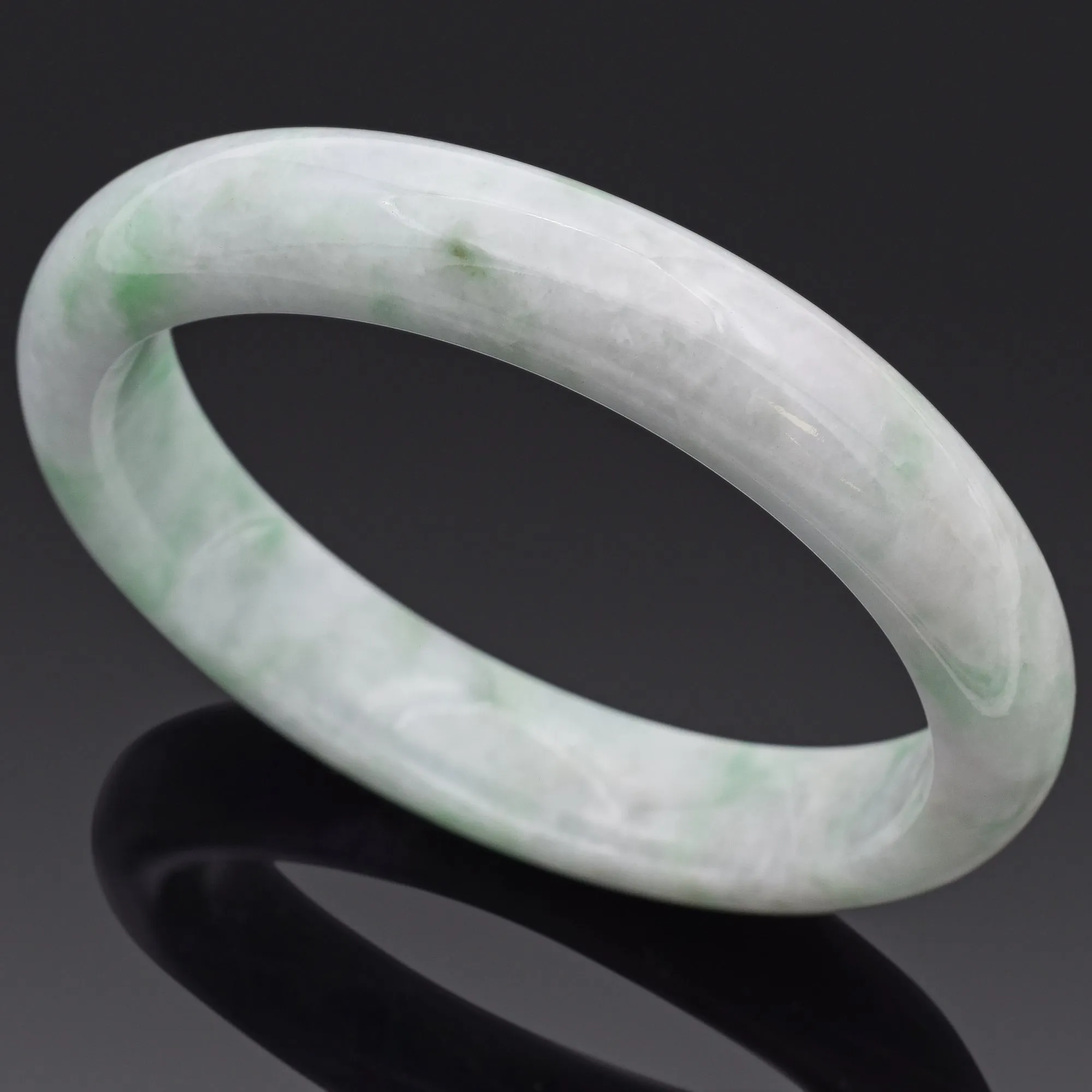 GIA Variegated Natural Light Gray & Green Grade A Jadeite Jade Bangle Bracelet