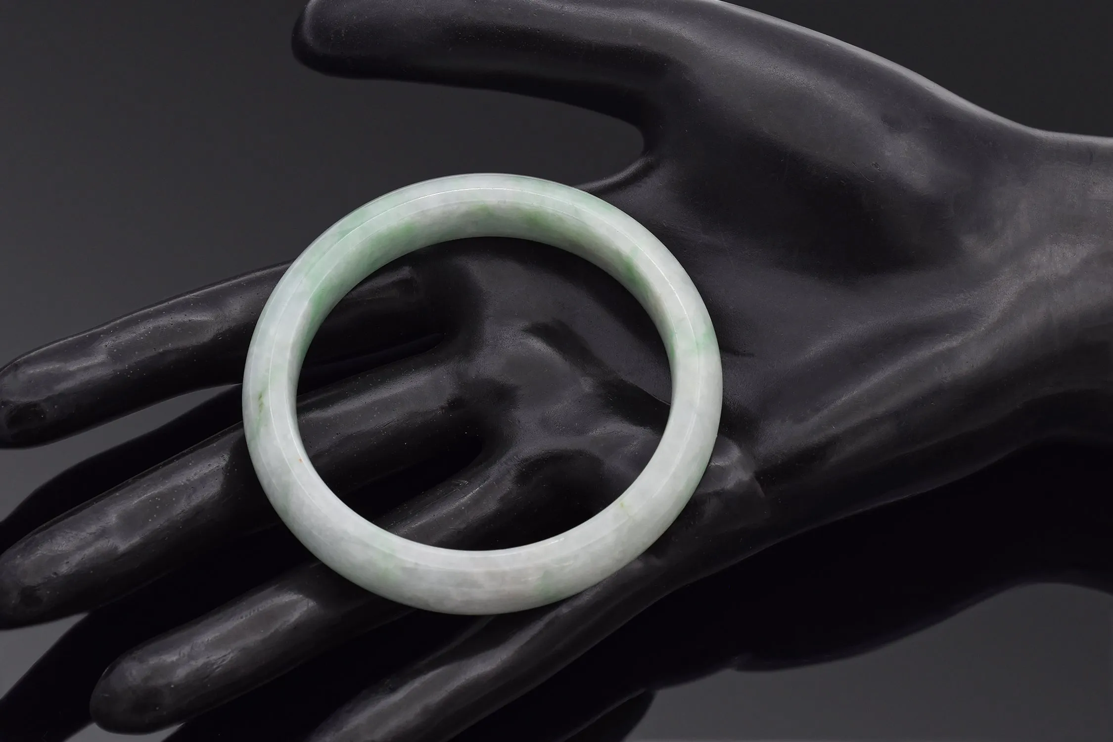 GIA Variegated Natural Light Gray & Green Grade A Jadeite Jade Bangle Bracelet