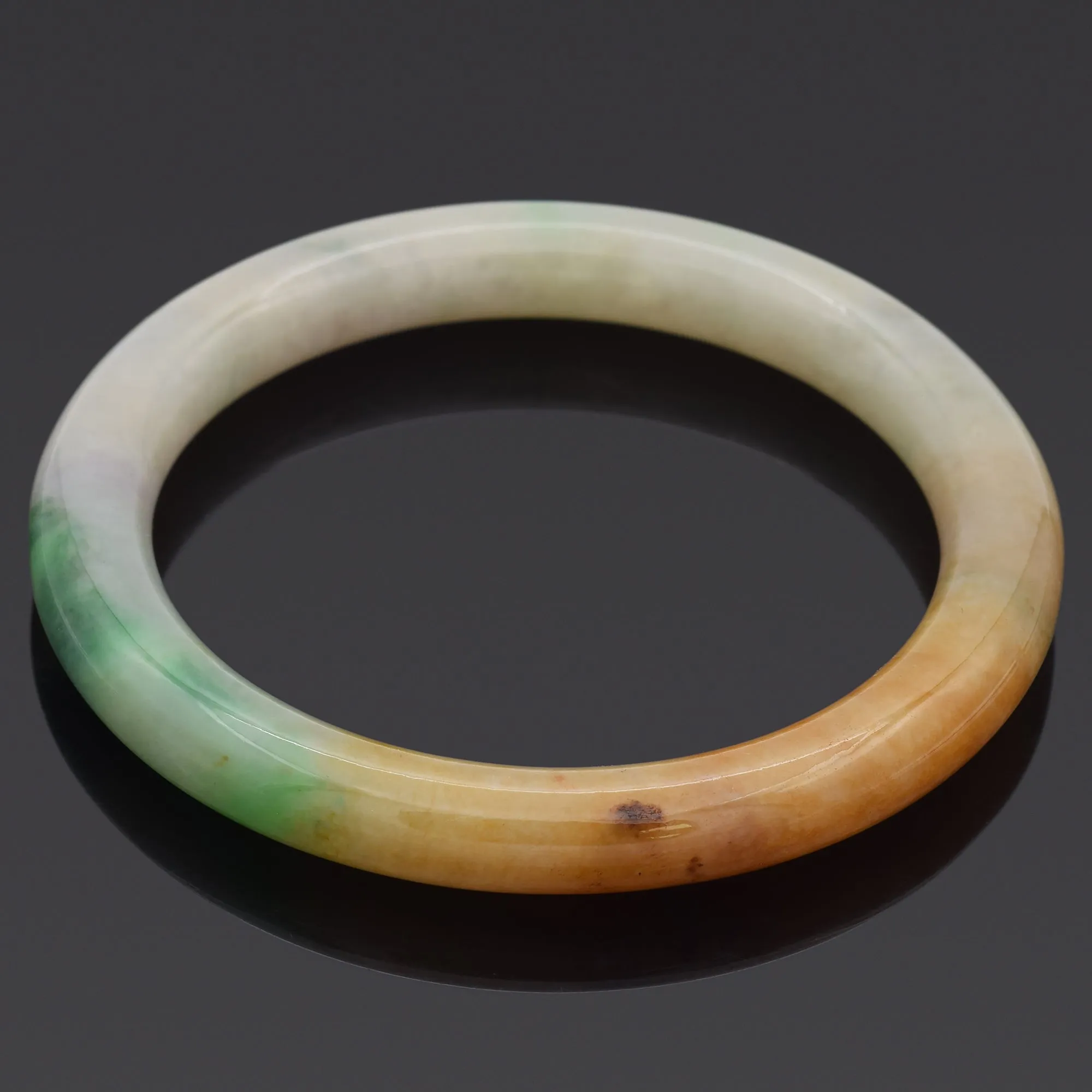 GIA Variegated White, Brown Orange & Natural Green Jadeite Jade Bangle Bracelet