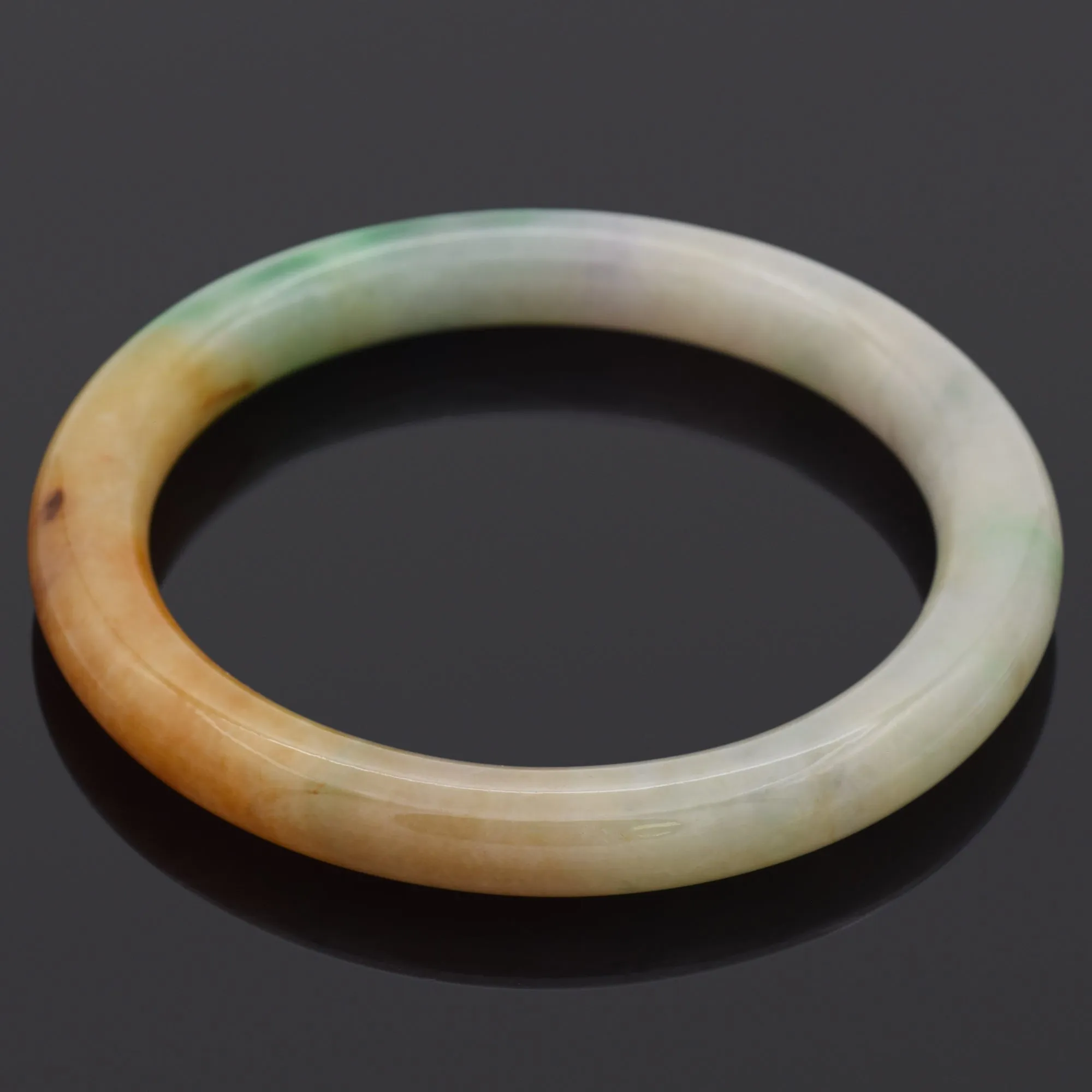 GIA Variegated White, Brown Orange & Natural Green Jadeite Jade Bangle Bracelet