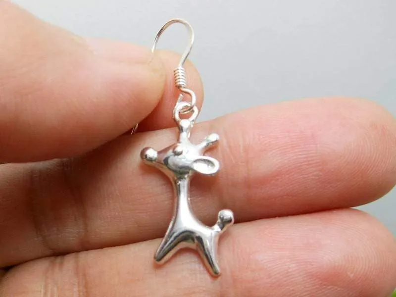 Giraffe Drop Earrings, 925 Sterling Silver, Handmade Animal Earrings, Gifts for her