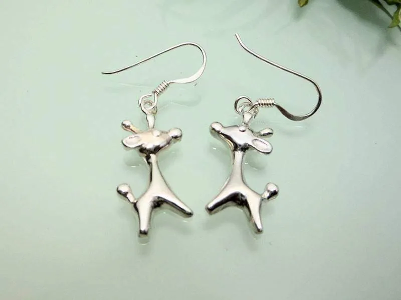 Giraffe Drop Earrings, 925 Sterling Silver, Handmade Animal Earrings, Gifts for her