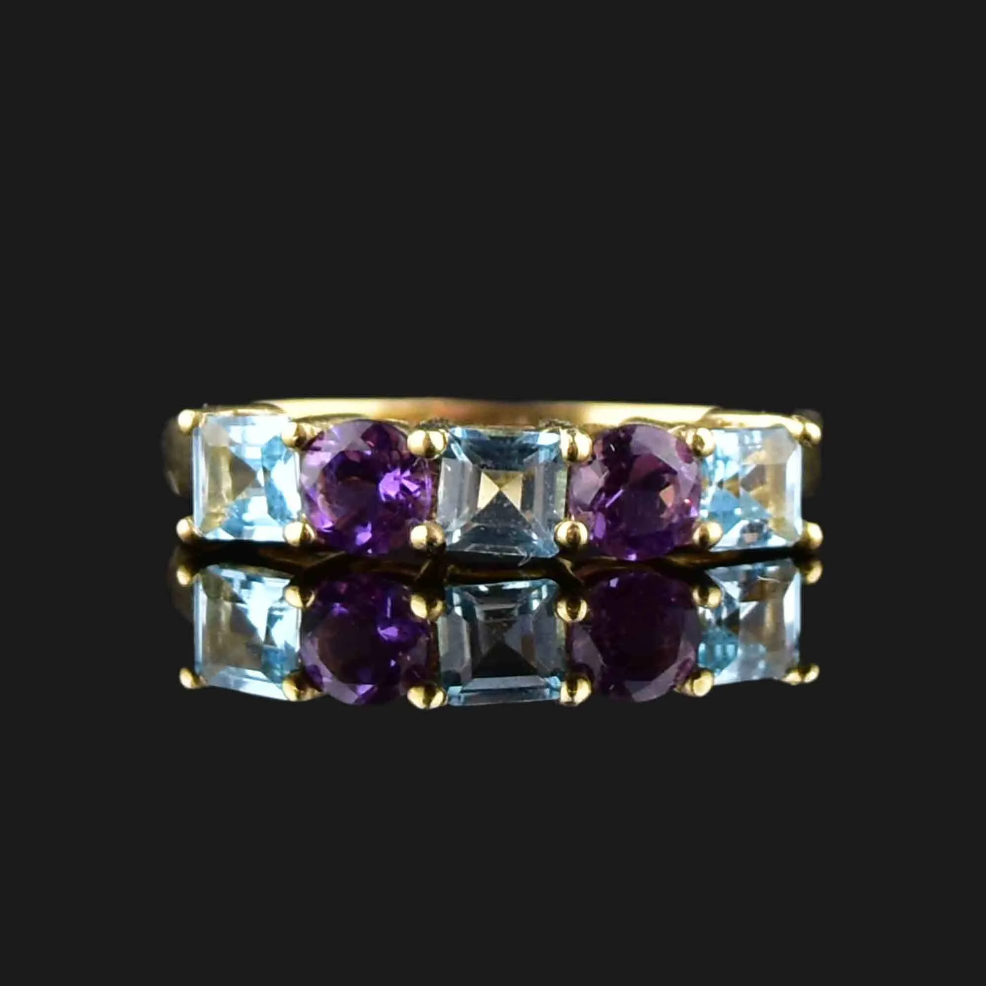 Gold Amethyst Blue Topaz Stacking Band Ring