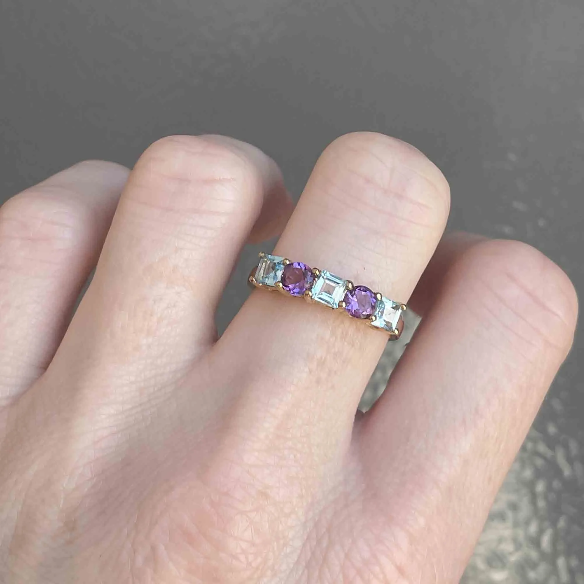 Gold Amethyst Blue Topaz Stacking Band Ring