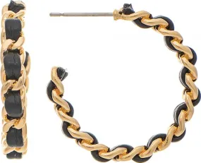 Gold Black Designer Chain Hoop Earrings