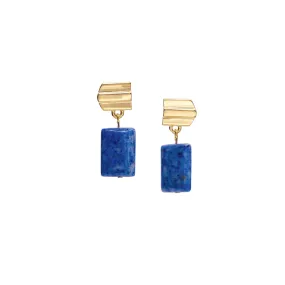 gold layered dome   denim lapis earrings