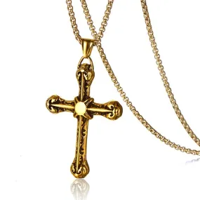 Gothic Silver or Gold Stainless Steel Cross Pendant and Chain Necklace