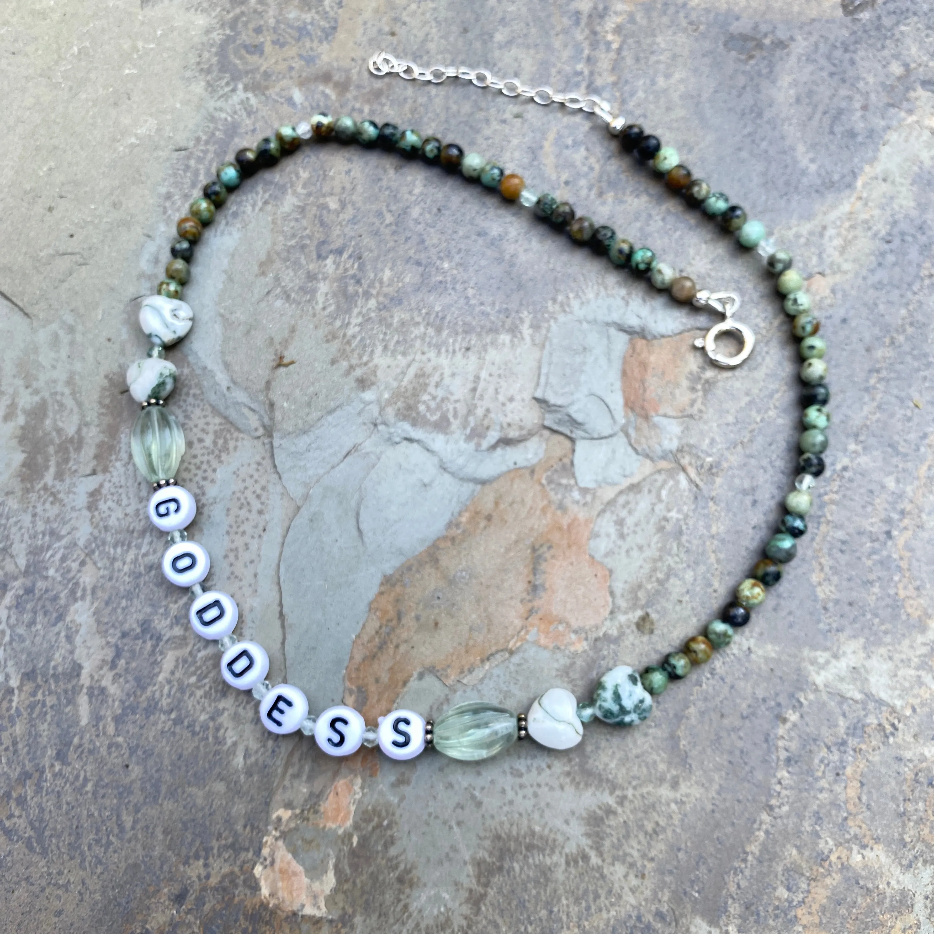 Green Moss Agate GODDESS Fluorite and African Turquoise gemstone Choker