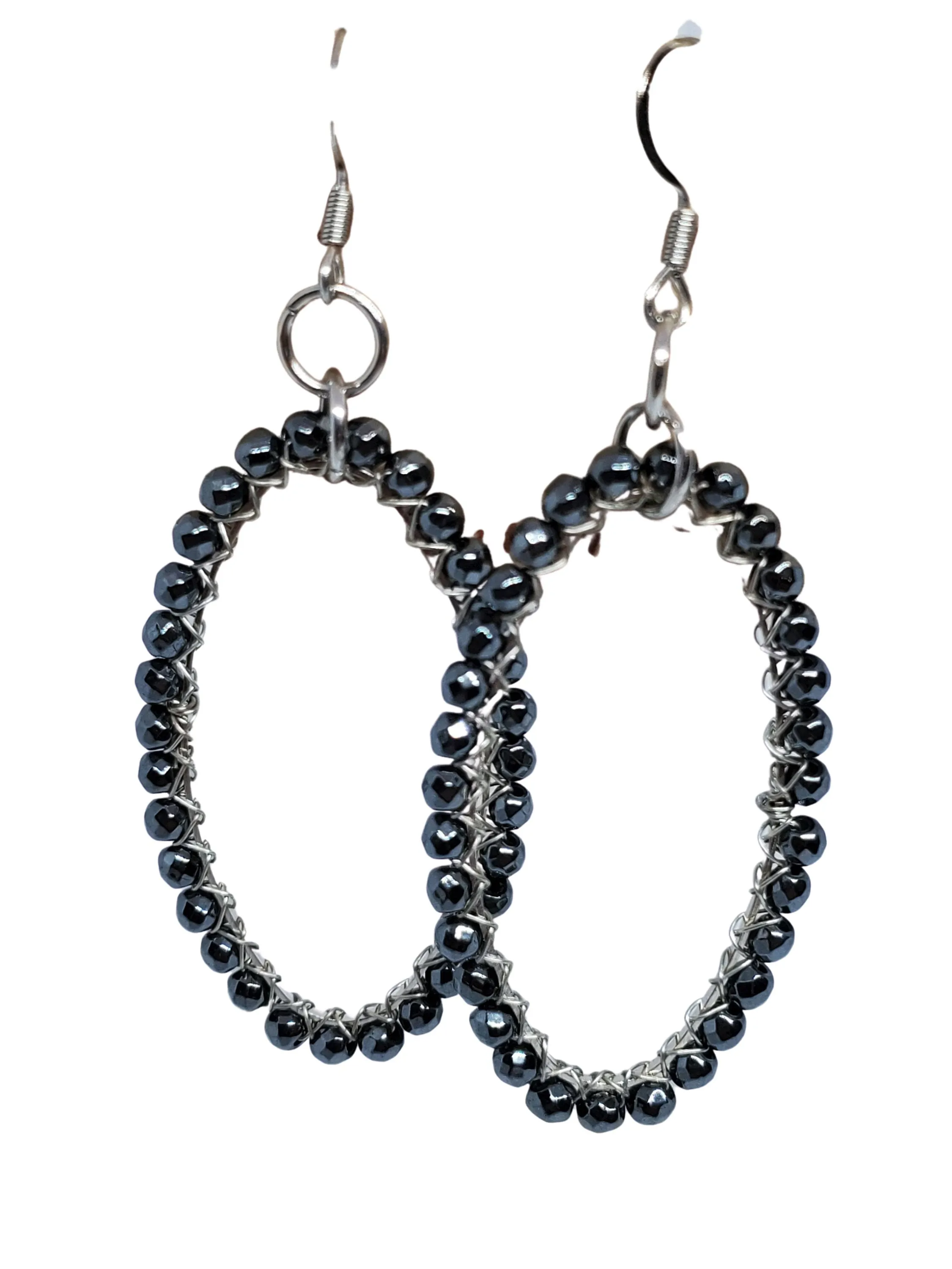 Handmade Black Crystal Oval Hoop Earrings