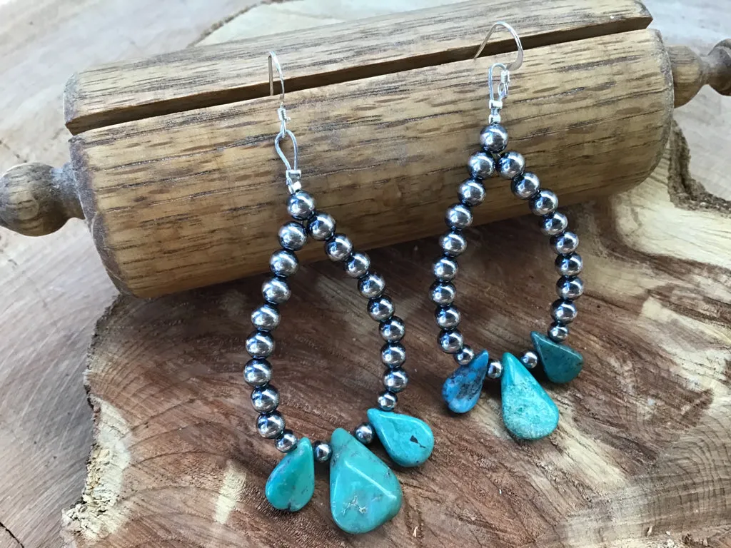 Handmade Turquoise &  Navajo Pearl Sterling Earrings