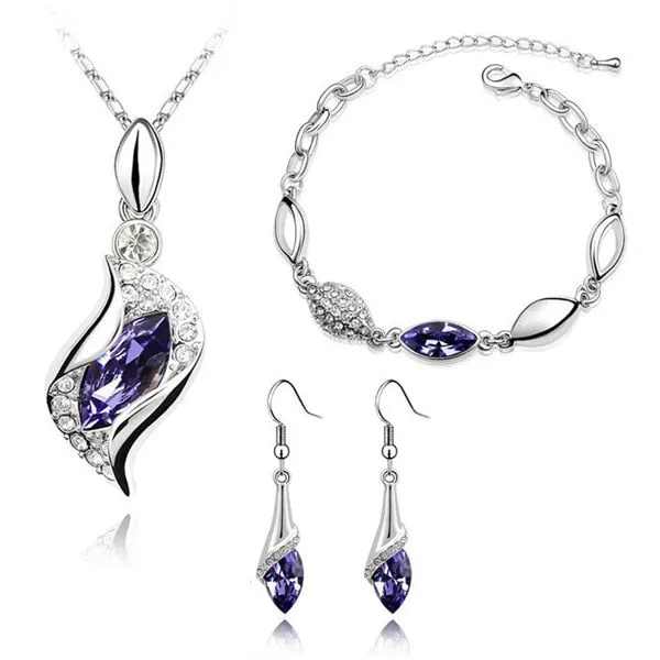 Hawk Eyes Austrian Crystal Necklace, Bracelet & Earrings Fashion Jewelry Set