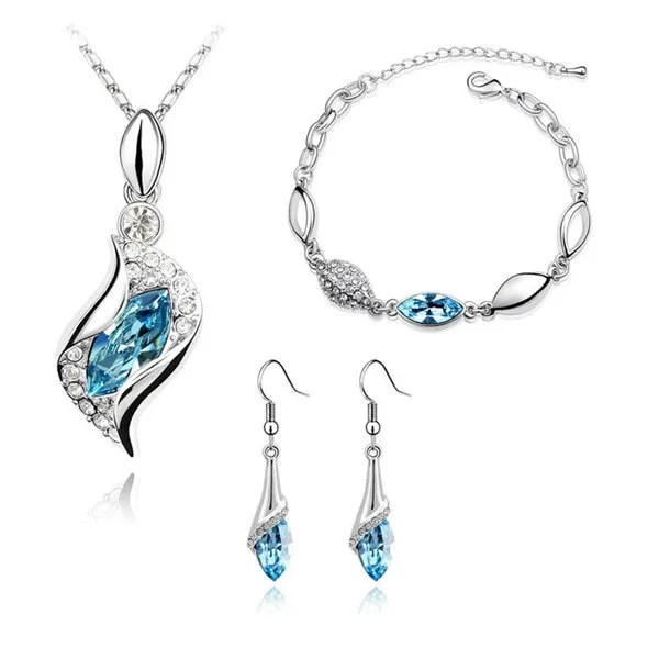 Hawk Eyes Austrian Crystal Necklace, Bracelet & Earrings Fashion Jewelry Set