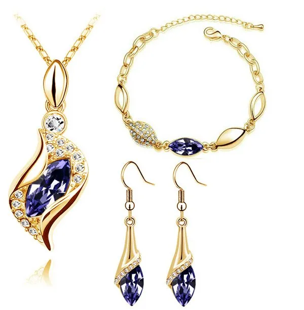 Hawk Eyes Austrian Crystal Necklace, Bracelet & Earrings Fashion Jewelry Set