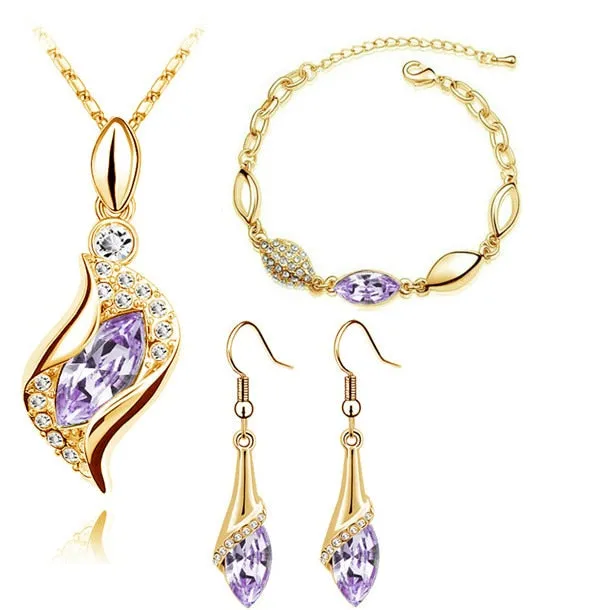 Hawk Eyes Austrian Crystal Necklace, Bracelet & Earrings Fashion Jewelry Set