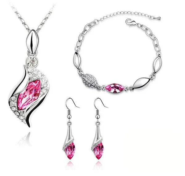 Hawk Eyes Austrian Crystal Necklace, Bracelet & Earrings Fashion Jewelry Set