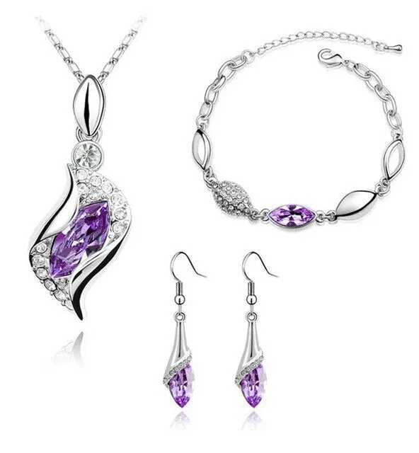 Hawk Eyes Austrian Crystal Necklace, Bracelet & Earrings Fashion Jewelry Set