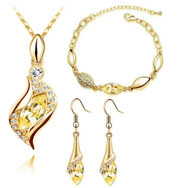 Hawk Eyes Austrian Crystal Necklace, Bracelet & Earrings Fashion Jewelry Set