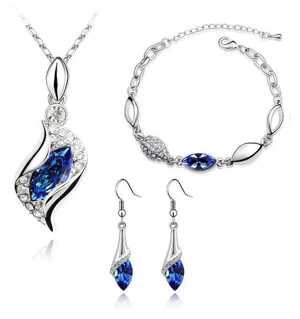 Hawk Eyes Austrian Crystal Necklace, Bracelet & Earrings Fashion Jewelry Set