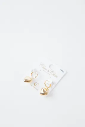 Heart Drop Huggie Earing, Gold