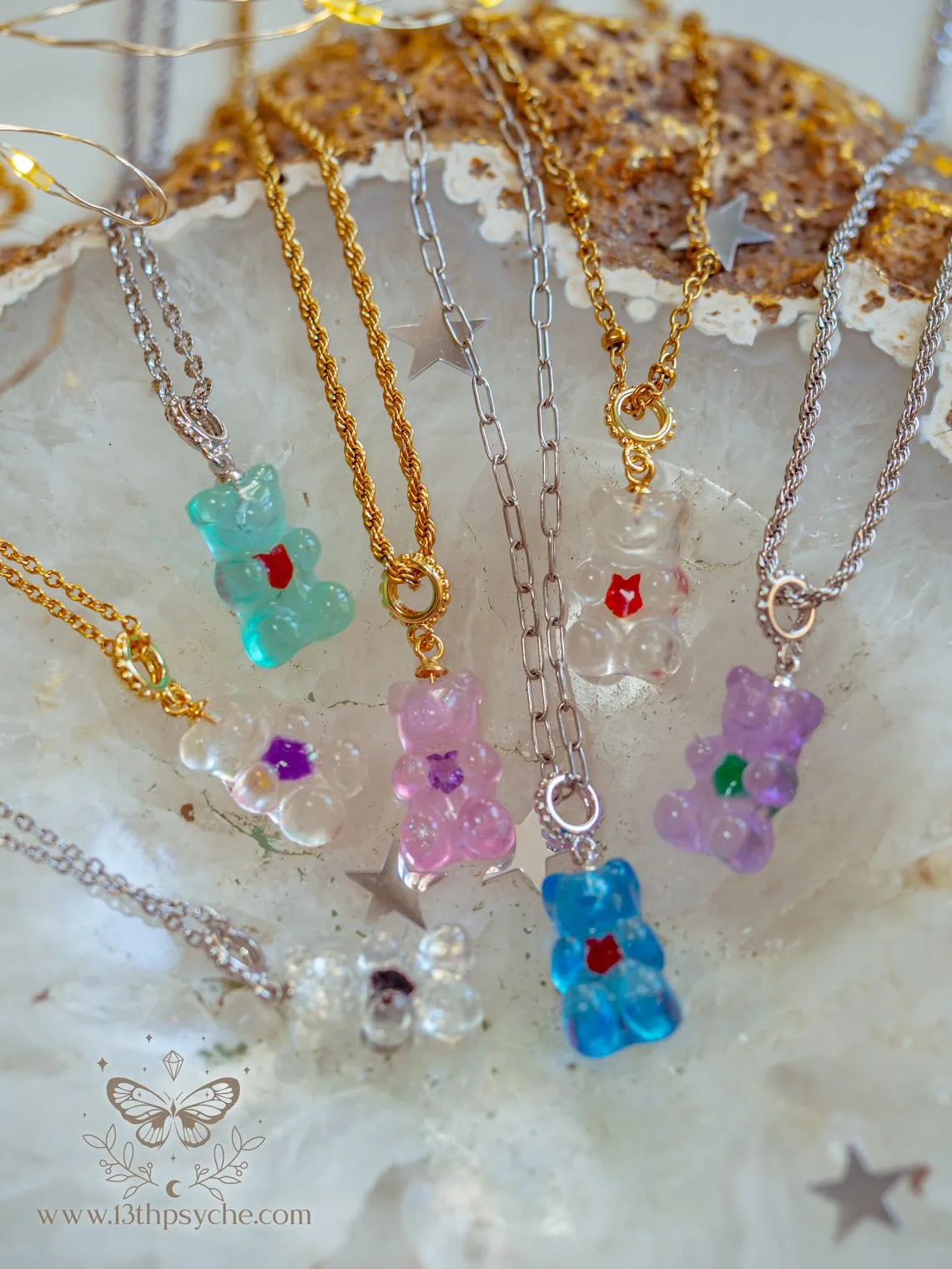 Heart gummy bear necklace, candy bear charm pendant