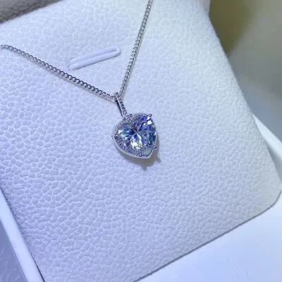 Heart Pendant 2 Carat Moissanite 925 Sterling Silver Solitaire Pendant Necklace