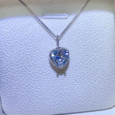 Heart Pendant 2 Carat Moissanite 925 Sterling Silver Solitaire Pendant Necklace