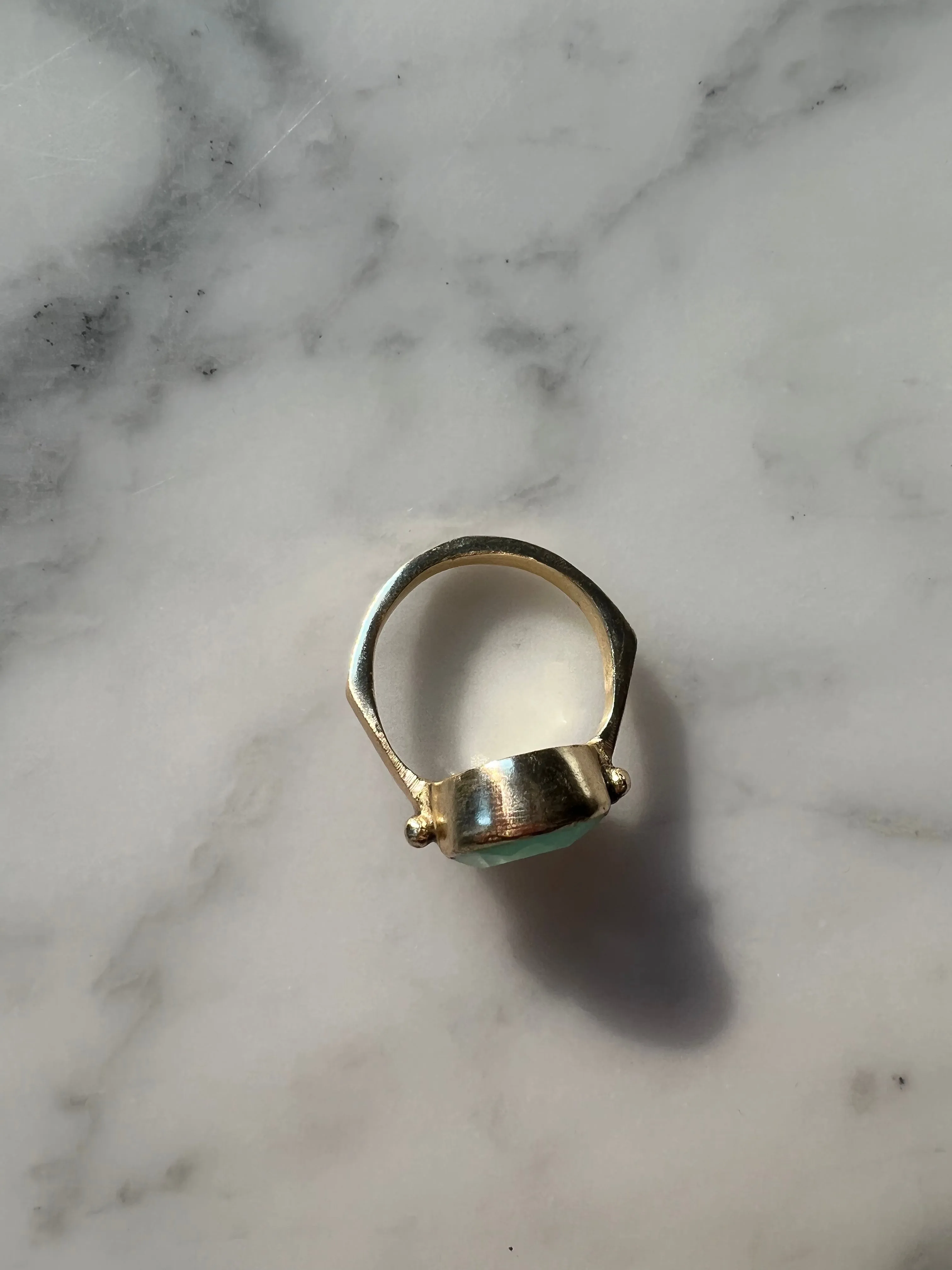 Highness: brass, aqua calci stone ring