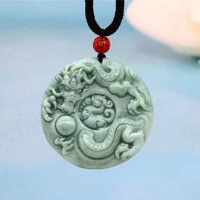 Jade Dragon Chasing the Flaming Pearl Pendant Necklace #119-1230