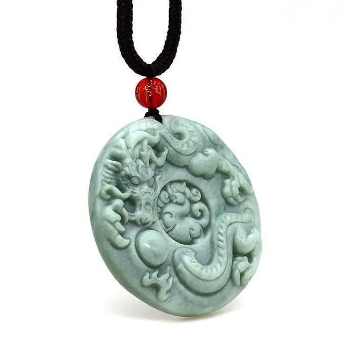 Jade Dragon Chasing the Flaming Pearl Pendant Necklace #119-1230