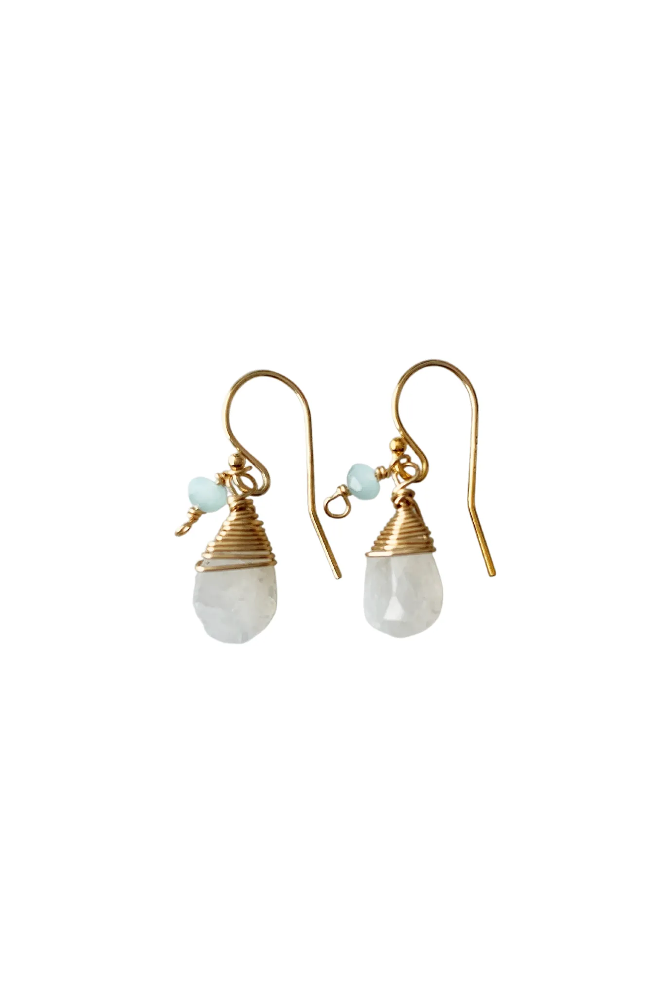 Jill Short Drop Earrings in Rainbow Moonstone with Chalcedony Drop