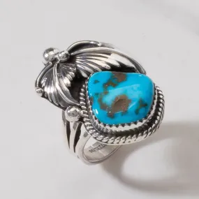 Joe Piaso Jr. Sleeping Beauty Turquoise Feather Navajo USA Native American Made 925 Sterling Silver Ring