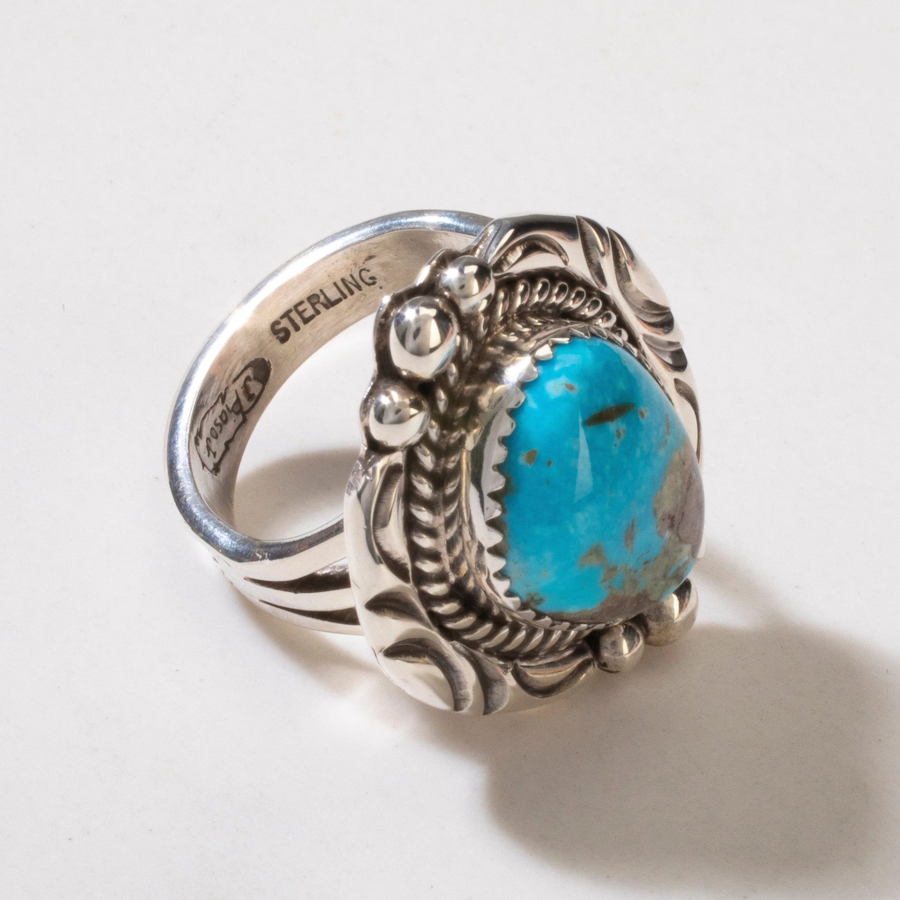 Joe Piaso Jr. Sleeping Beauty Turquoise Navajo USA Native American Made 925 Sterling Silver Ring