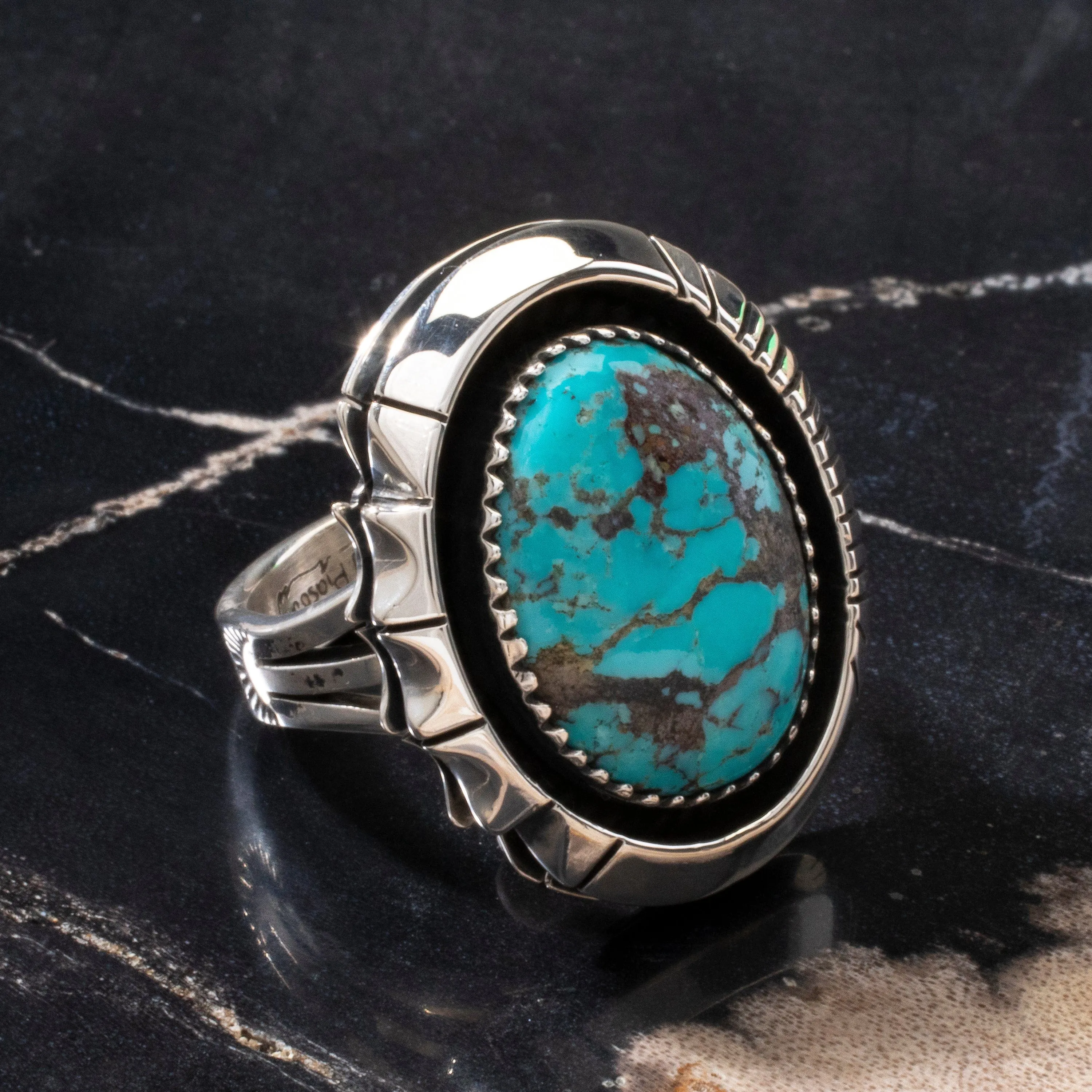 Joe Piaso Jr. Sleeping Beauty Turquoise Navajo USA Native American Made 925 Sterling Silver Ring