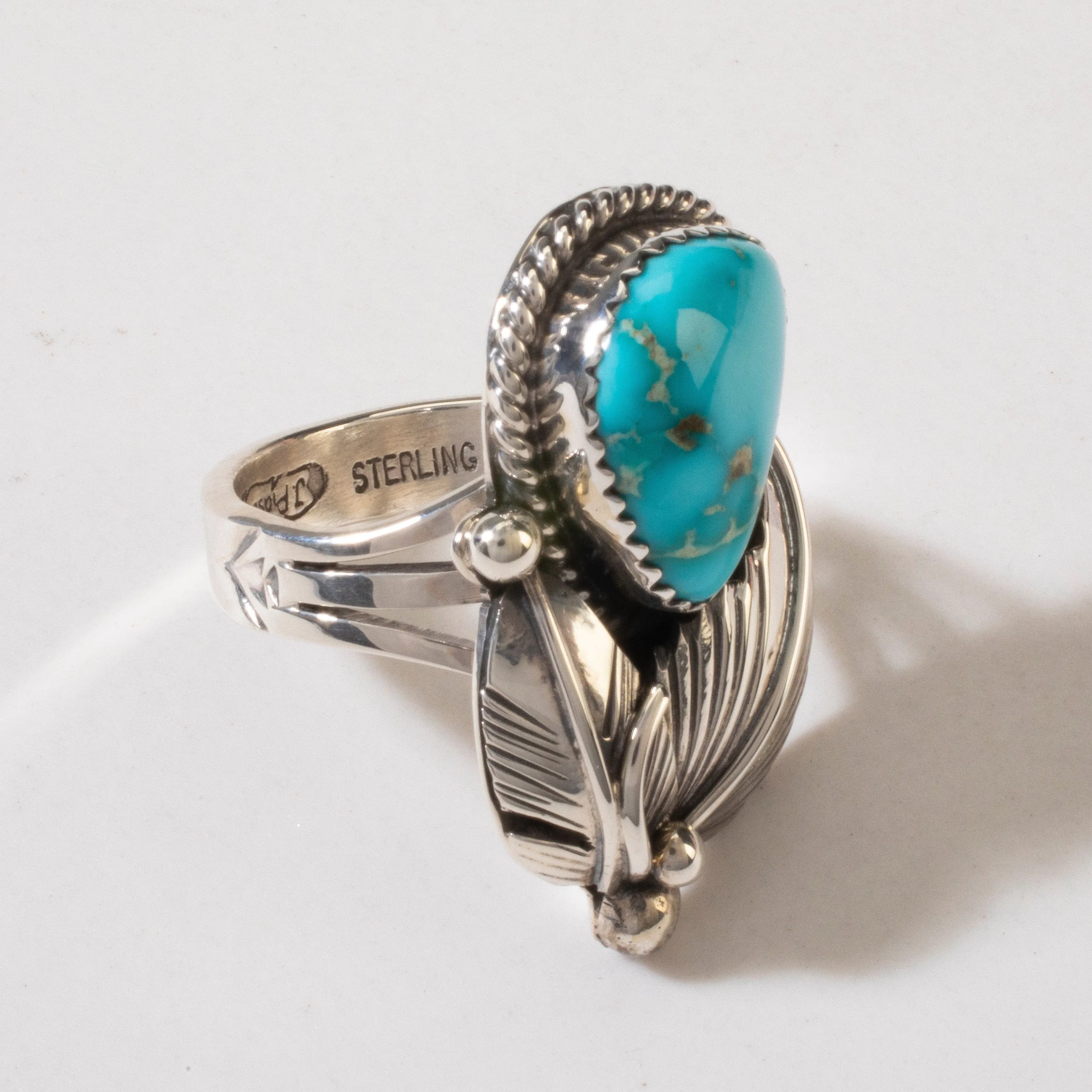 Joe Piaso Jr. Sleeping Beauty Turquoise Navajo USA Native American Made 925 Sterling Silver Ring