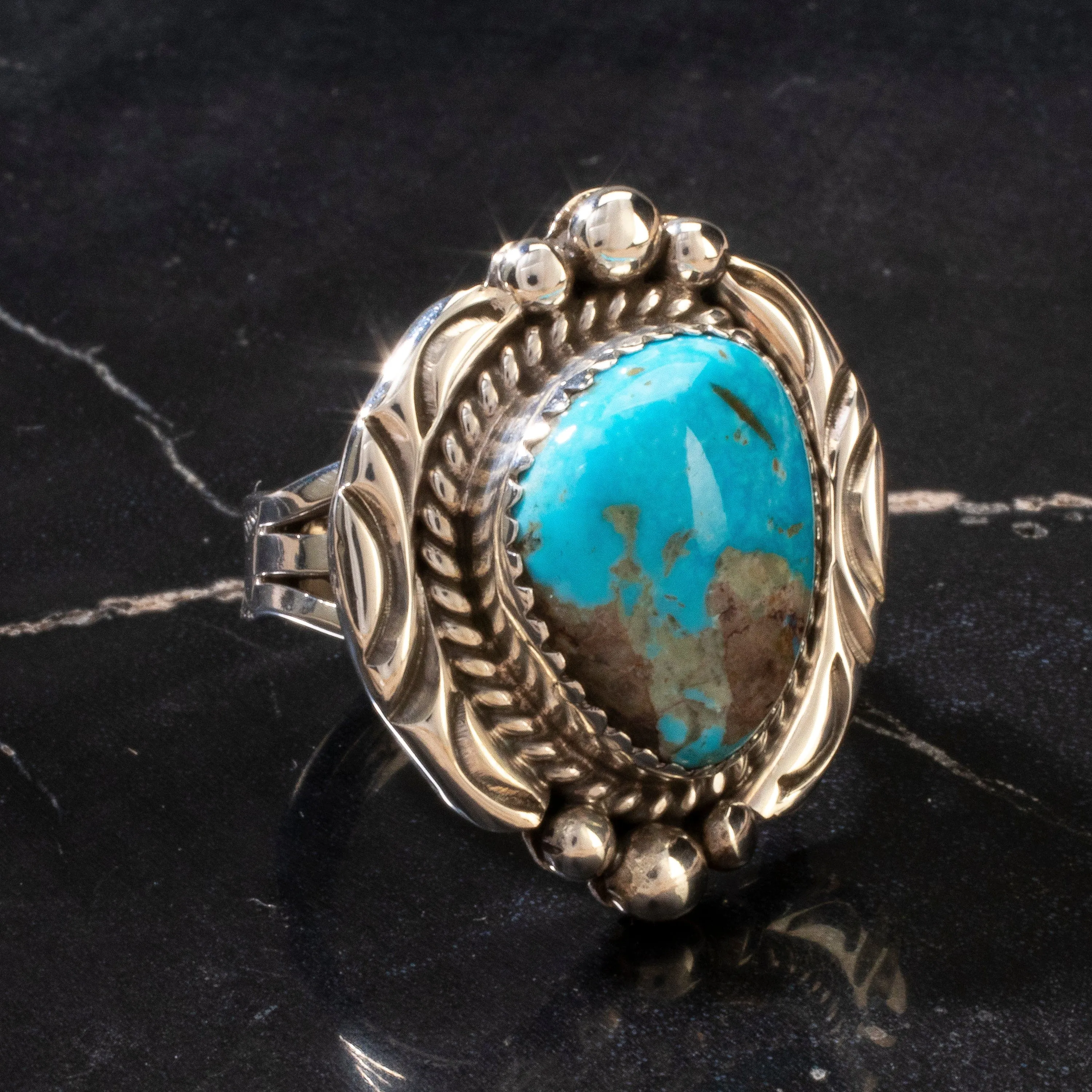 Joe Piaso Jr. Sleeping Beauty Turquoise Navajo USA Native American Made 925 Sterling Silver Ring