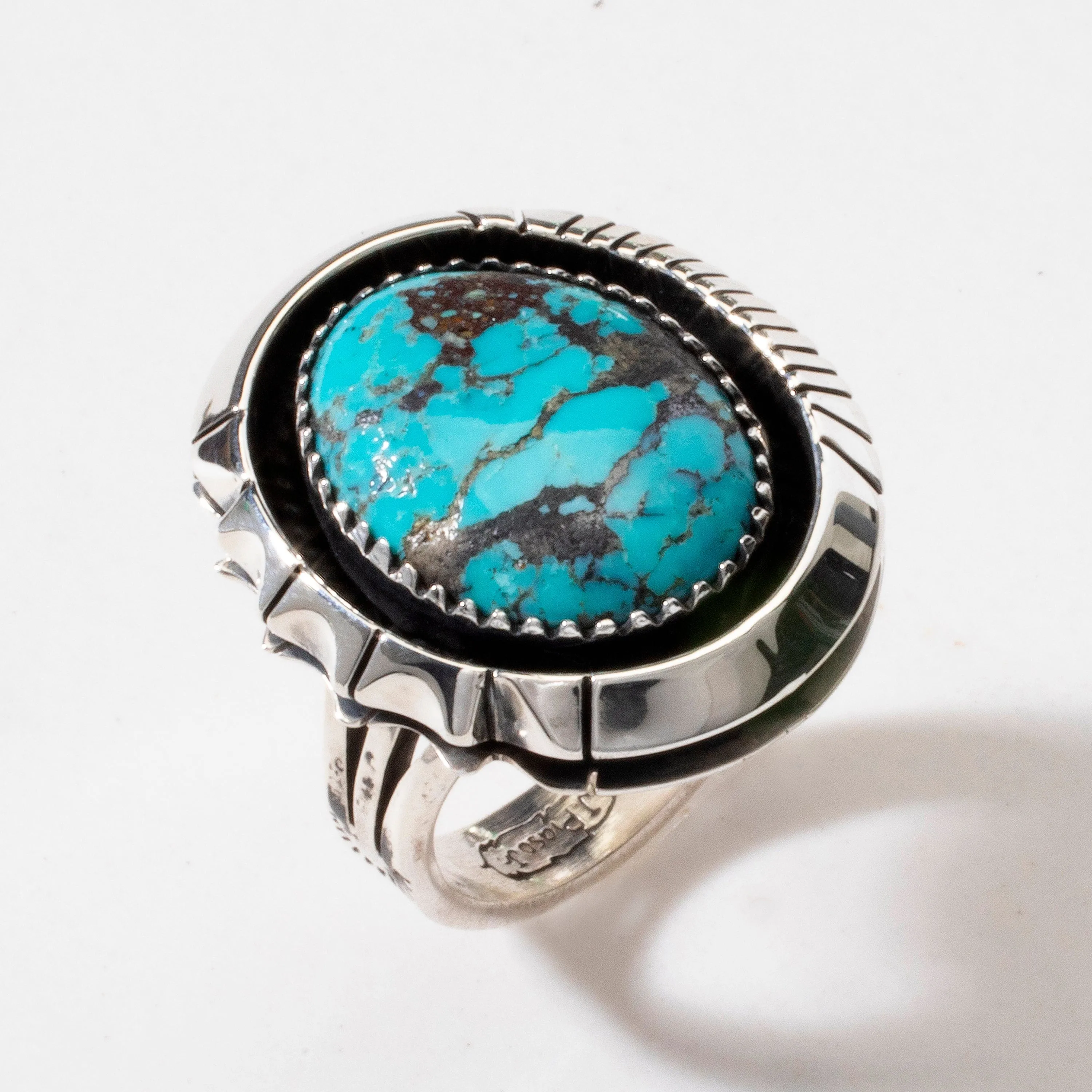 Joe Piaso Jr. Sleeping Beauty Turquoise Navajo USA Native American Made 925 Sterling Silver Ring