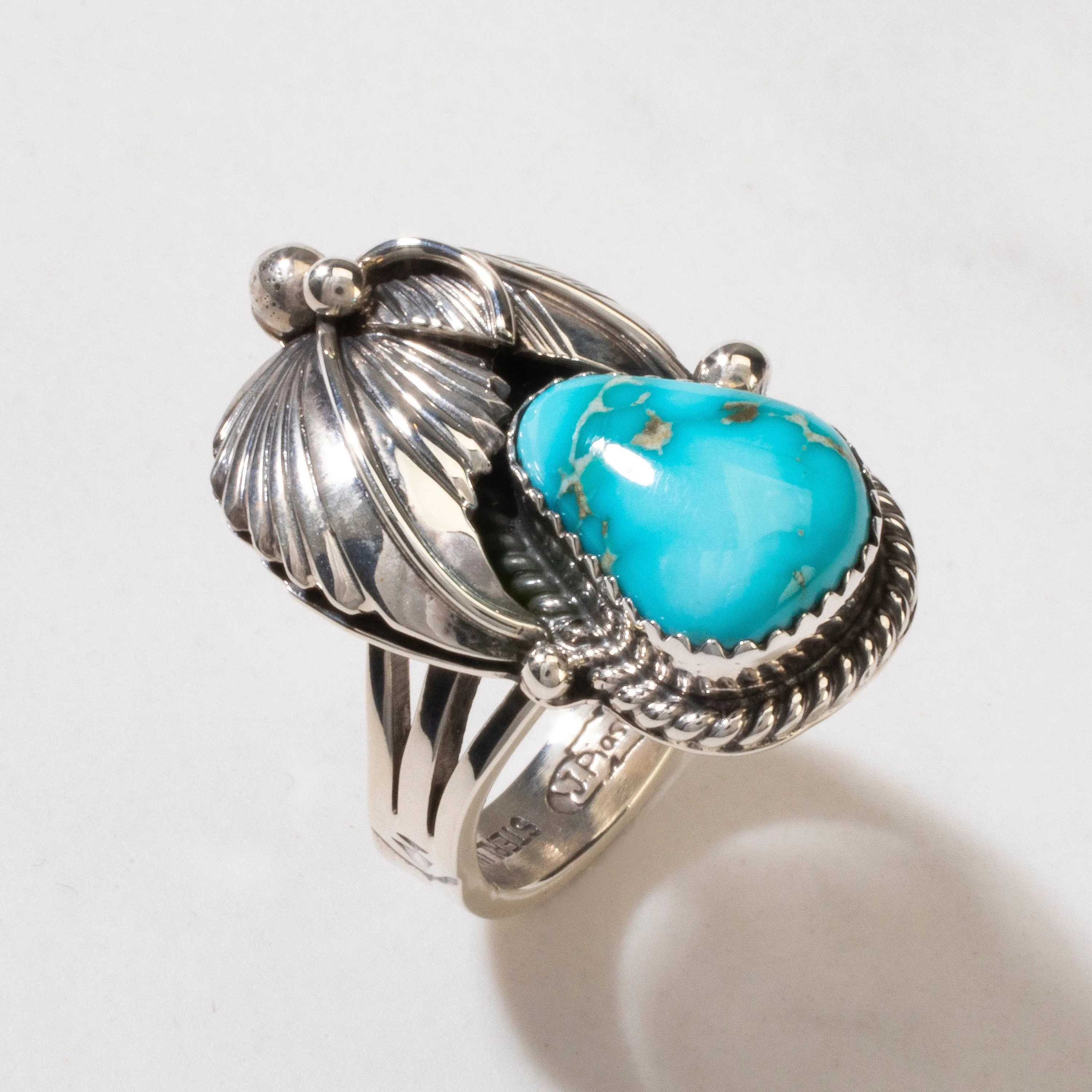 Joe Piaso Jr. Sleeping Beauty Turquoise Navajo USA Native American Made 925 Sterling Silver Ring