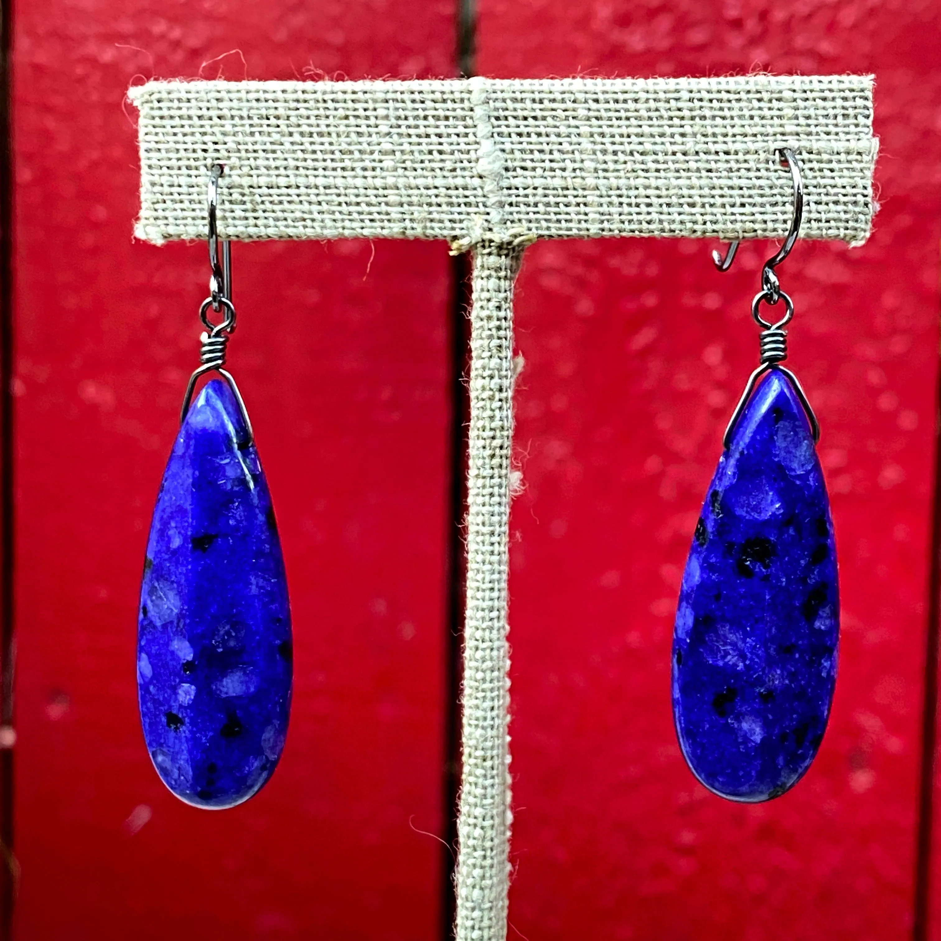 Lapis Lazuli w/ Oxidized Sterling Silver Drop Earrings