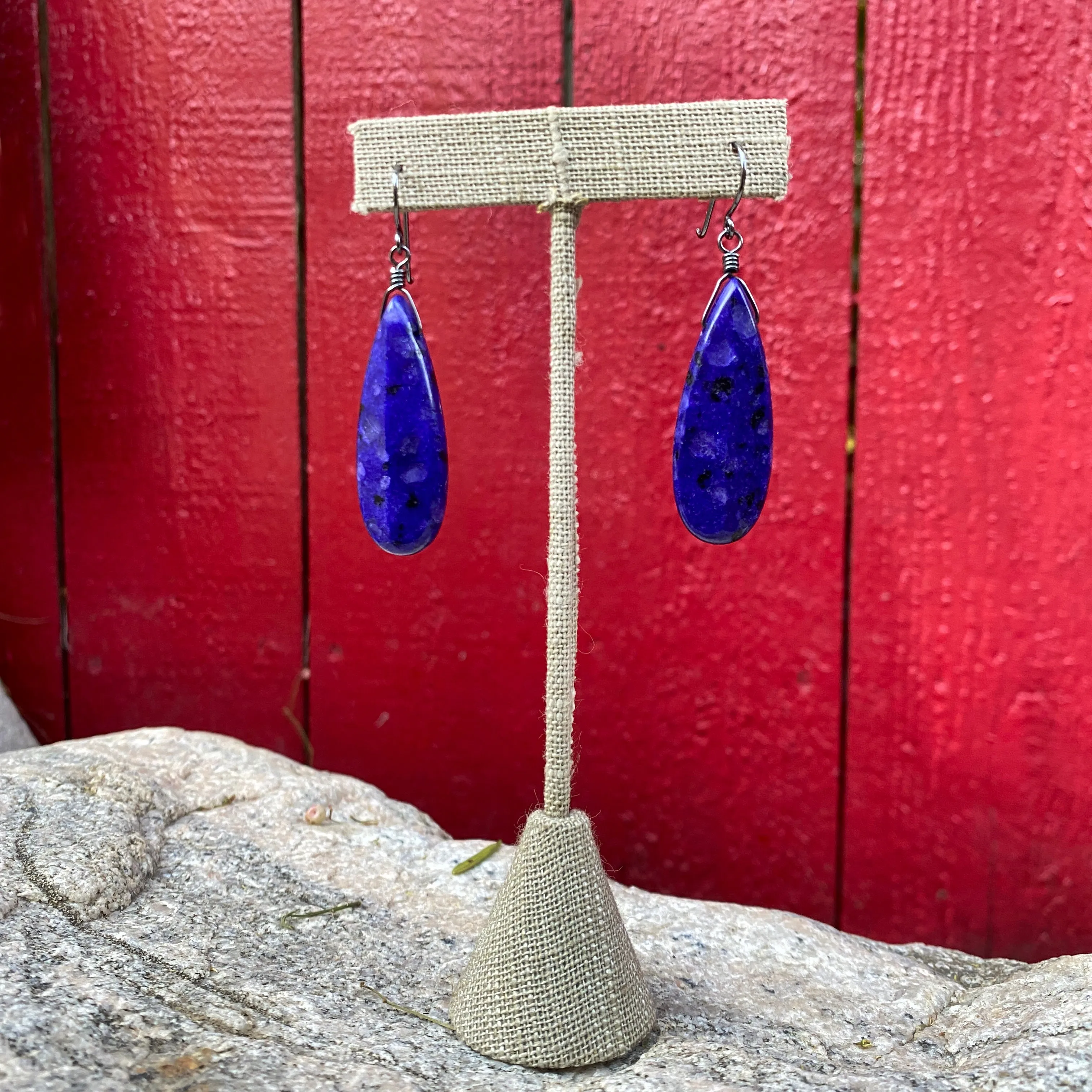 Lapis Lazuli w/ Oxidized Sterling Silver Drop Earrings