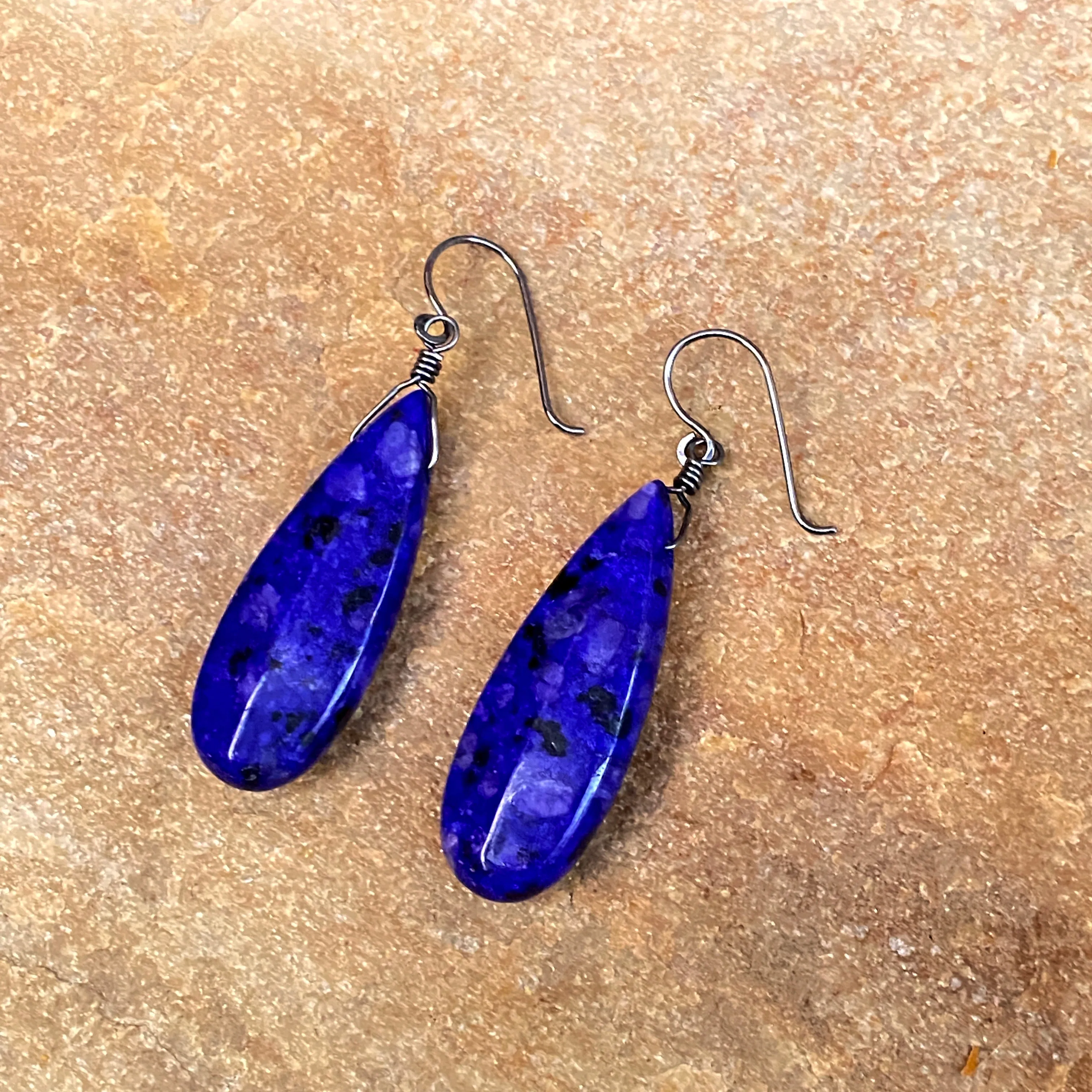 Lapis Lazuli w/ Oxidized Sterling Silver Drop Earrings