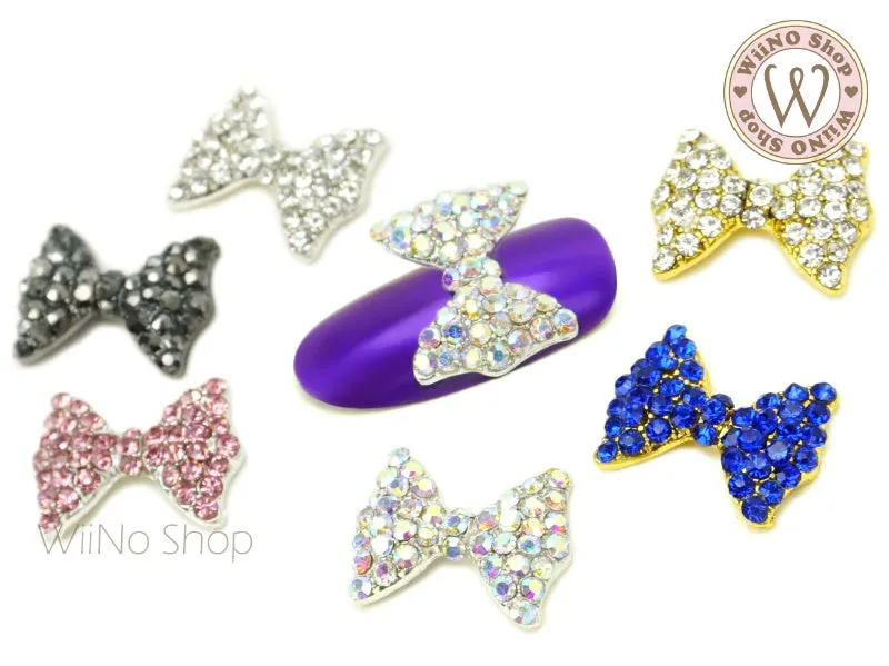 Large Crystal Bow Nail Metal Charm - 2 pcs