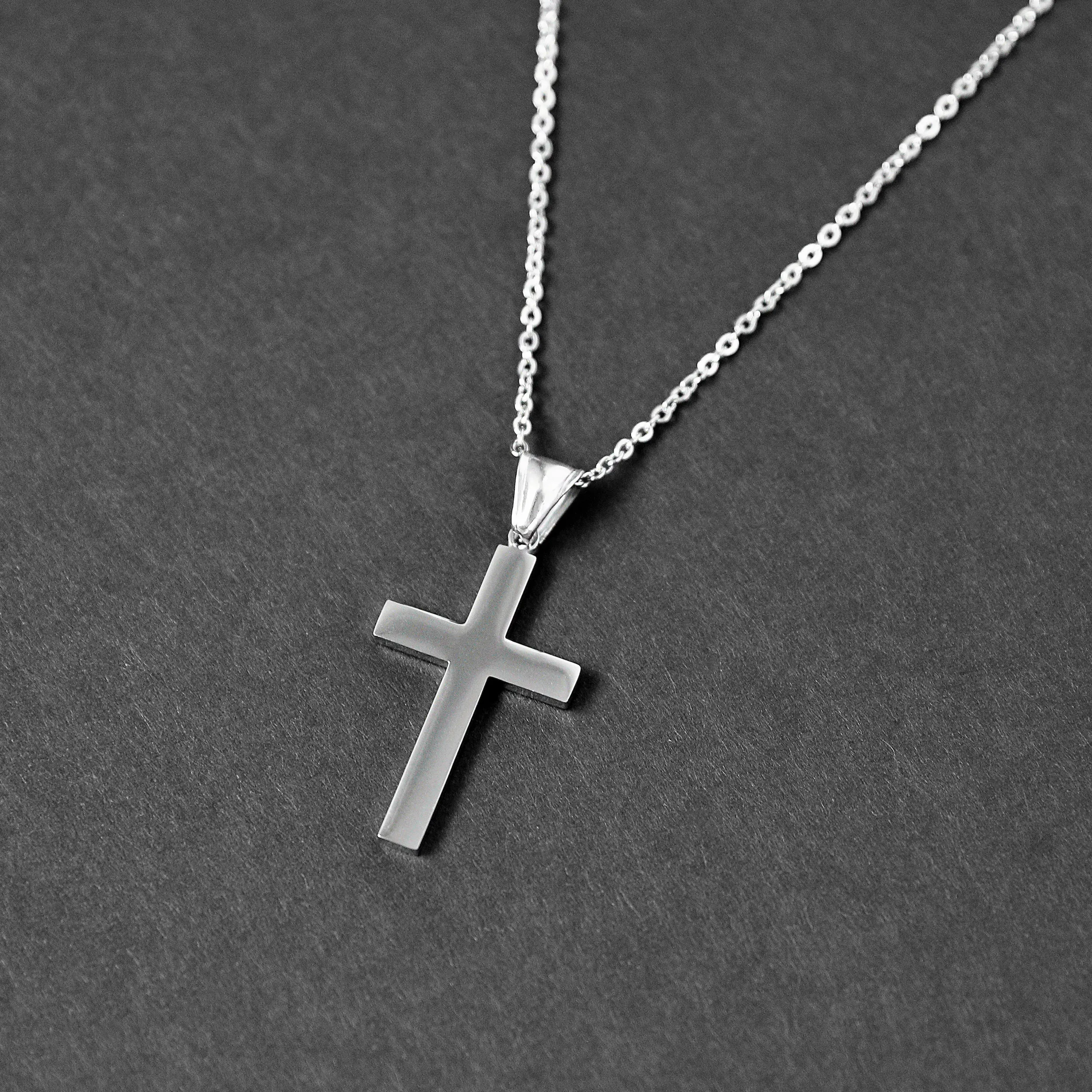 Large Modern Cross Necklace  - Silver