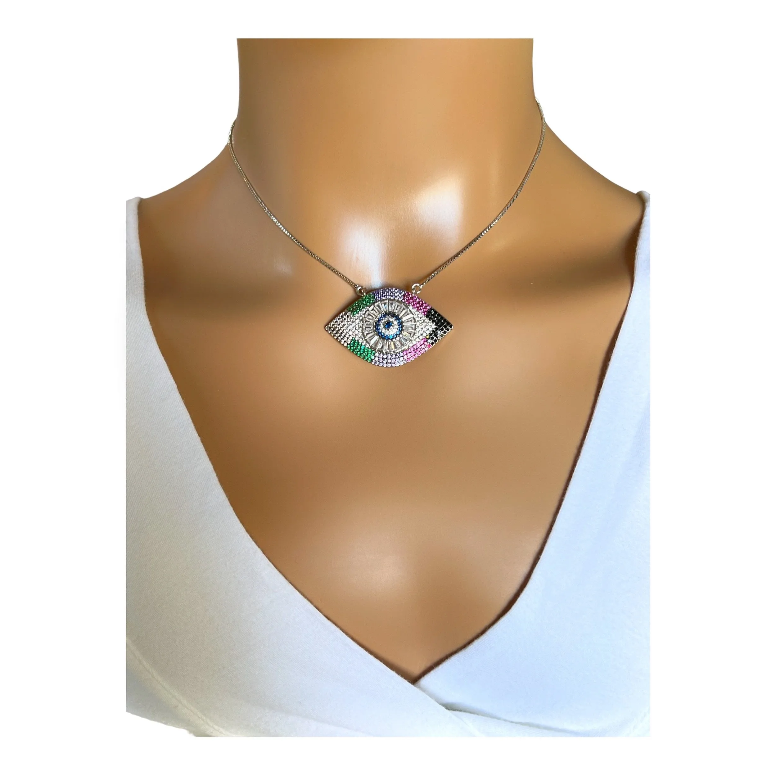 Lariat Evil Eye Necklace Versatile Long Chain