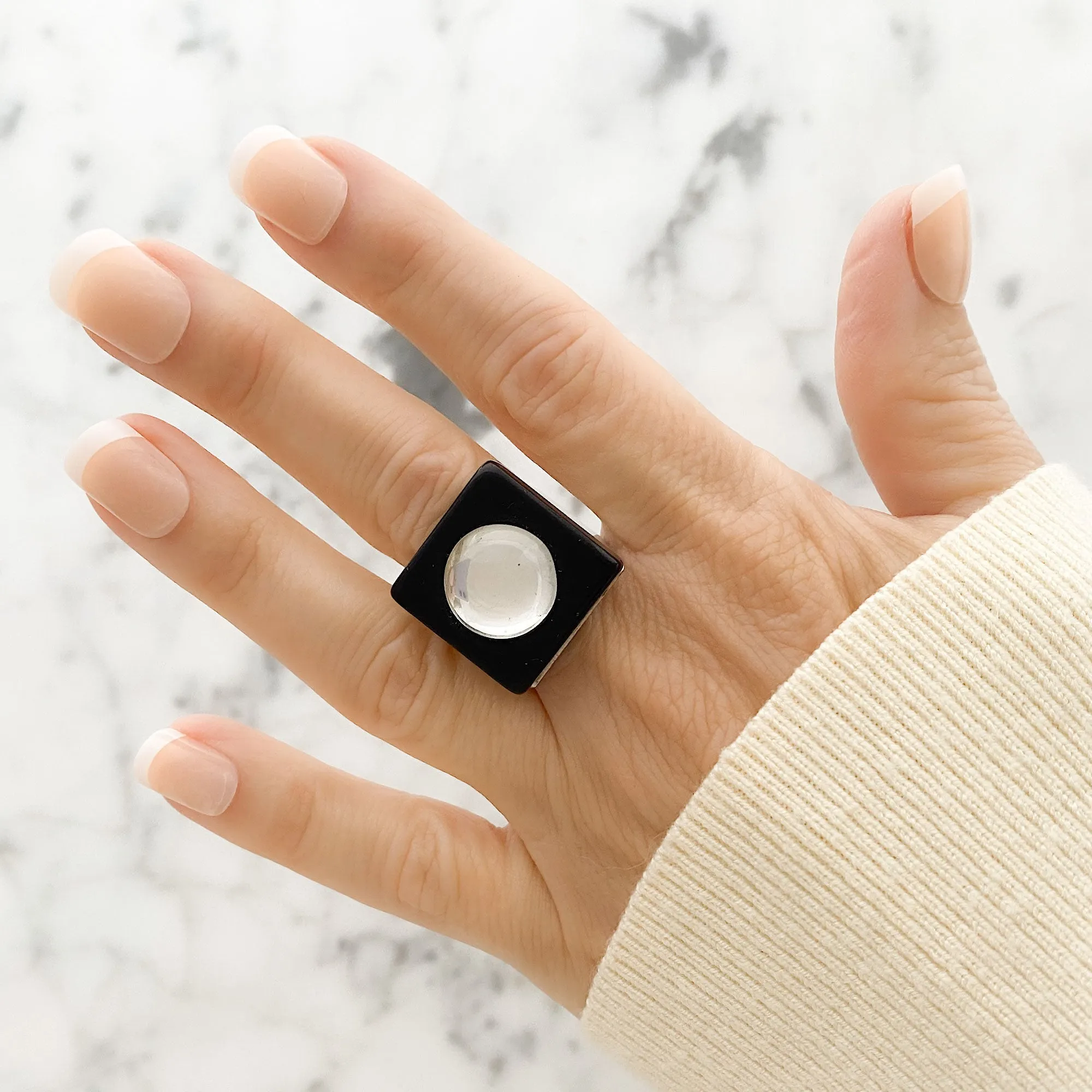 LEGEND square black cocktail ring