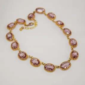 Light Amethyst Swarovski Crystal Collet Necklace - Large Oval