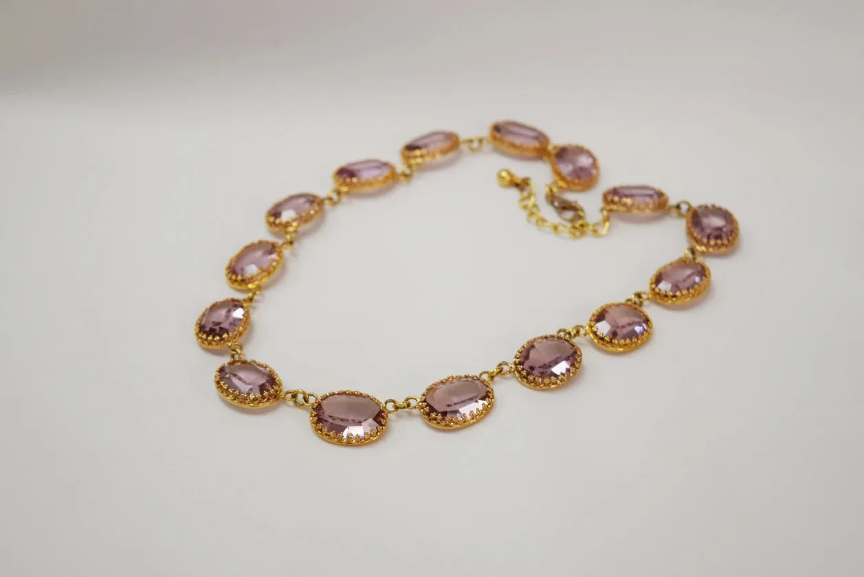 Light Amethyst Swarovski Crystal Collet Necklace - Large Oval